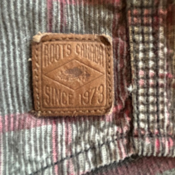 Roots dark grey and burgundy corduroy button down shirt size large may fit small - Picture 8 of 13